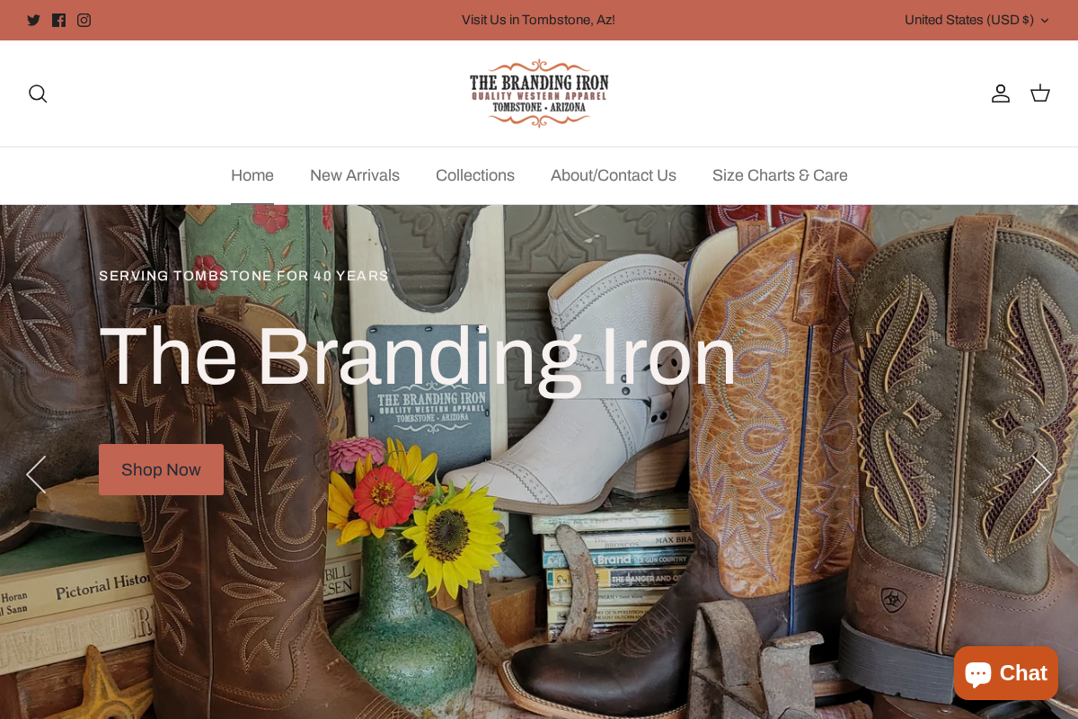 The Branding Iron-Tombstone, AZ homepage screenshot