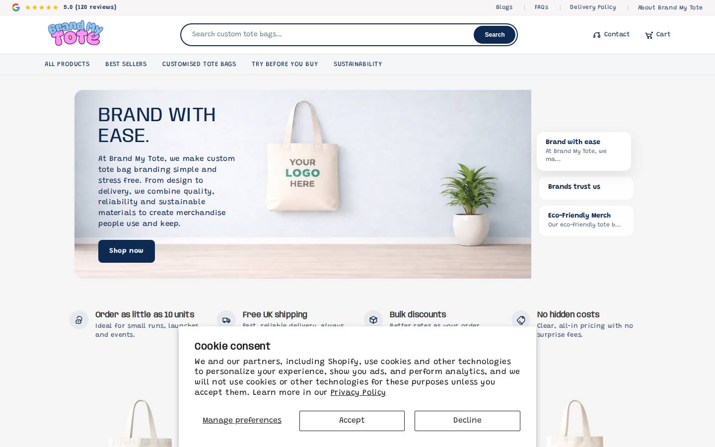brandmytote.com homepage screenshot