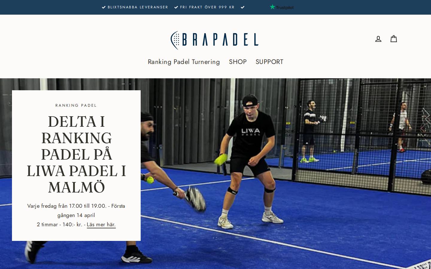BraPadel.se homepage screenshot