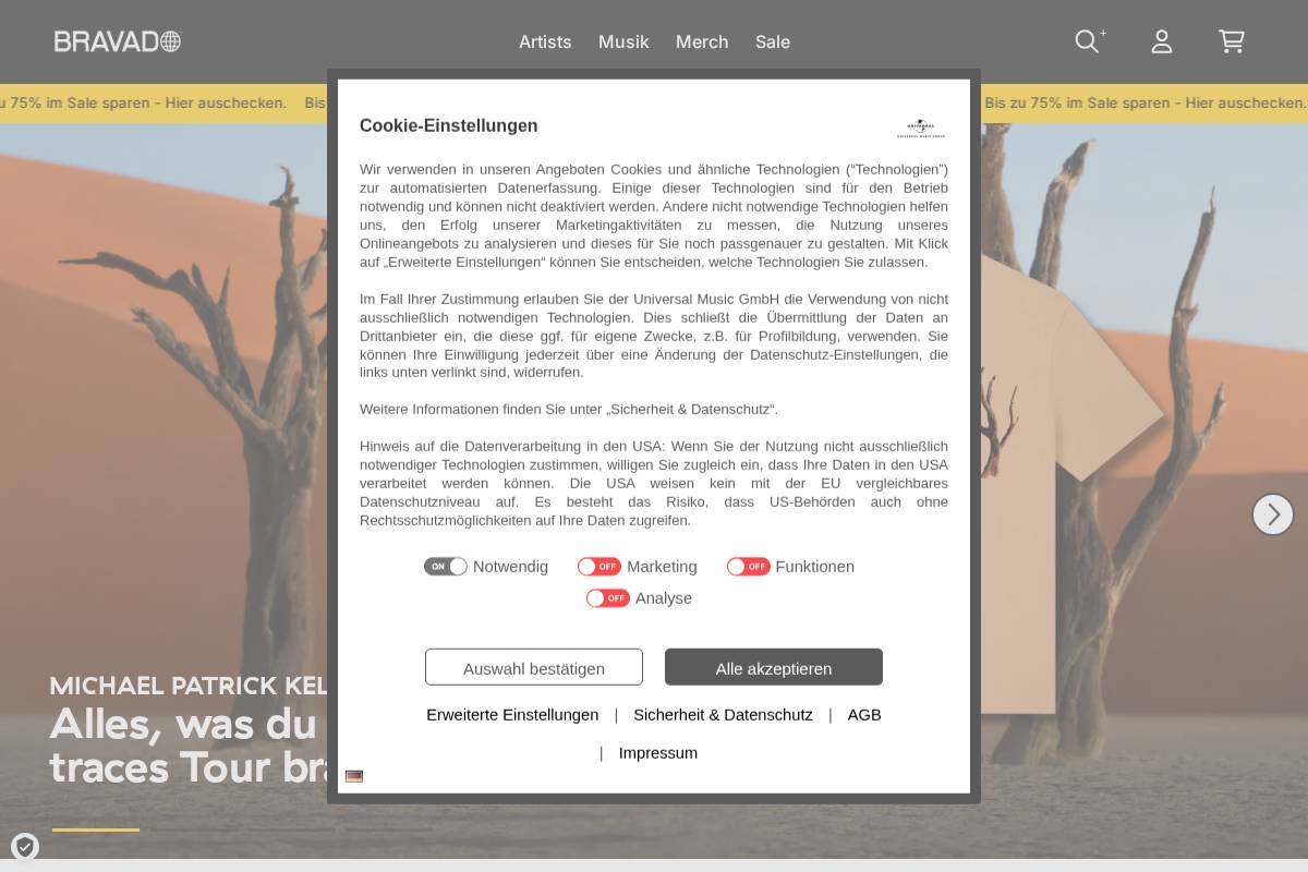 Bravado homepage screenshot