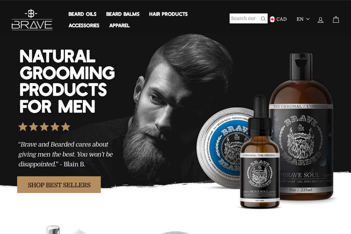 Brave & Bearded homepage screenshot