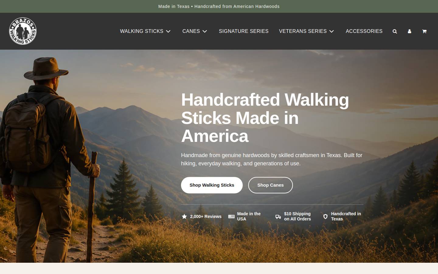 Brazos Walking Sticks homepage screenshot