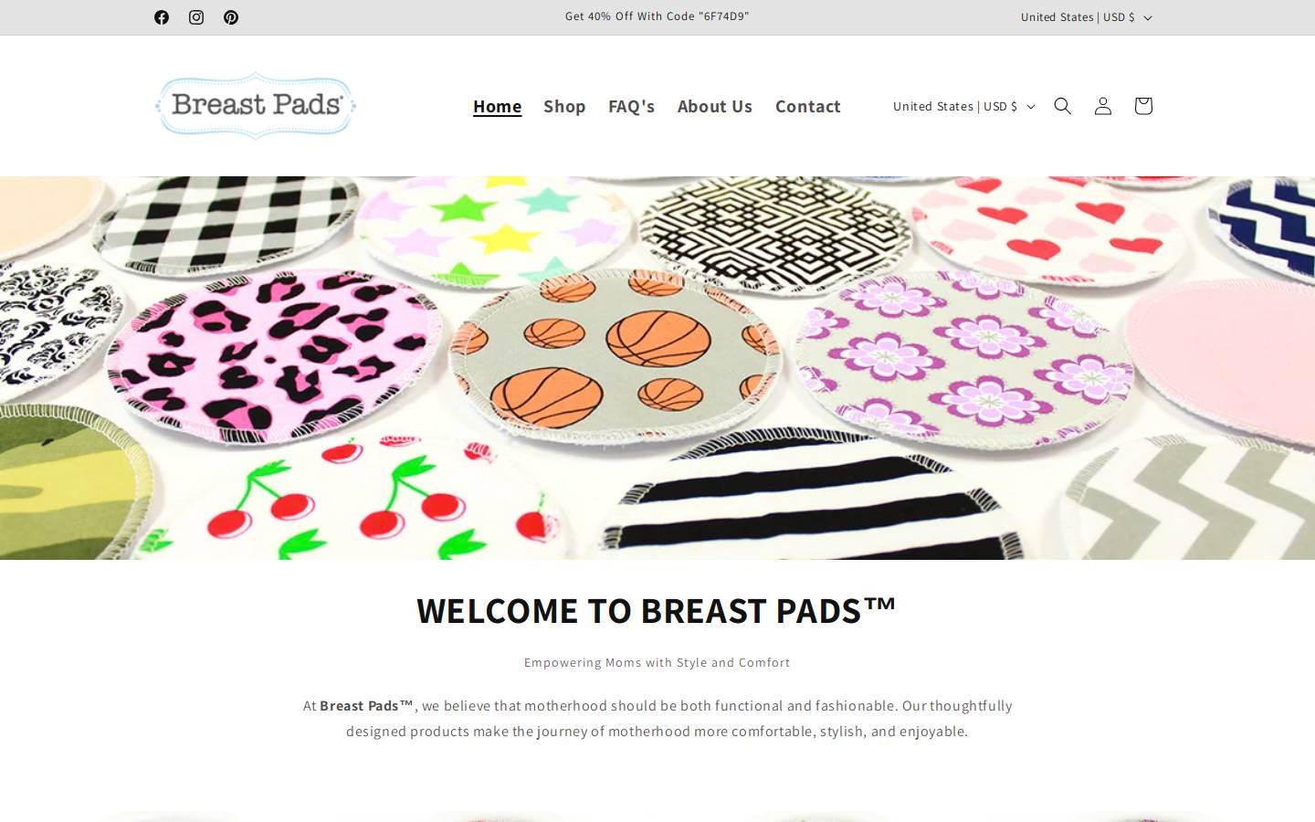 breastpads.com homepage screenshot