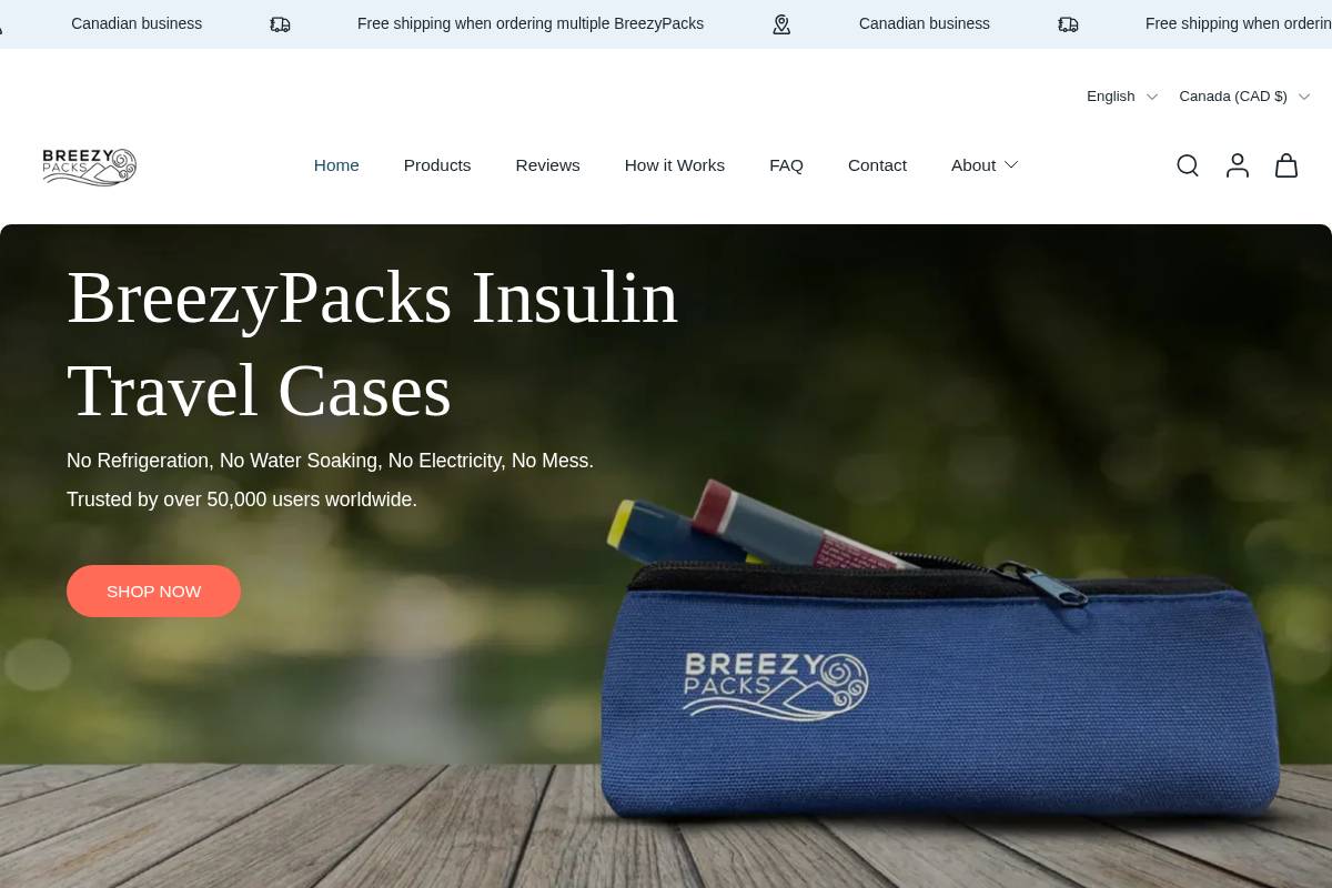 breezypacks.com homepage screenshot
