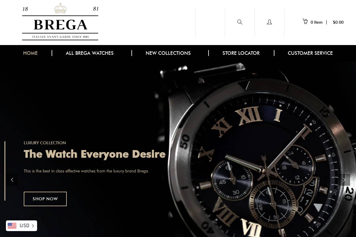 Brega Watches homepage screenshot