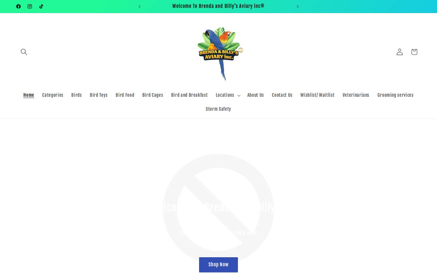 brendabillysaviary.com homepage screenshot