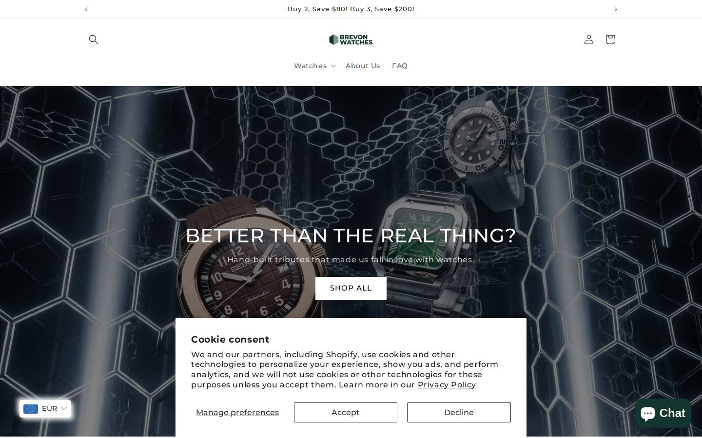 brevonwatches.com homepage screenshot