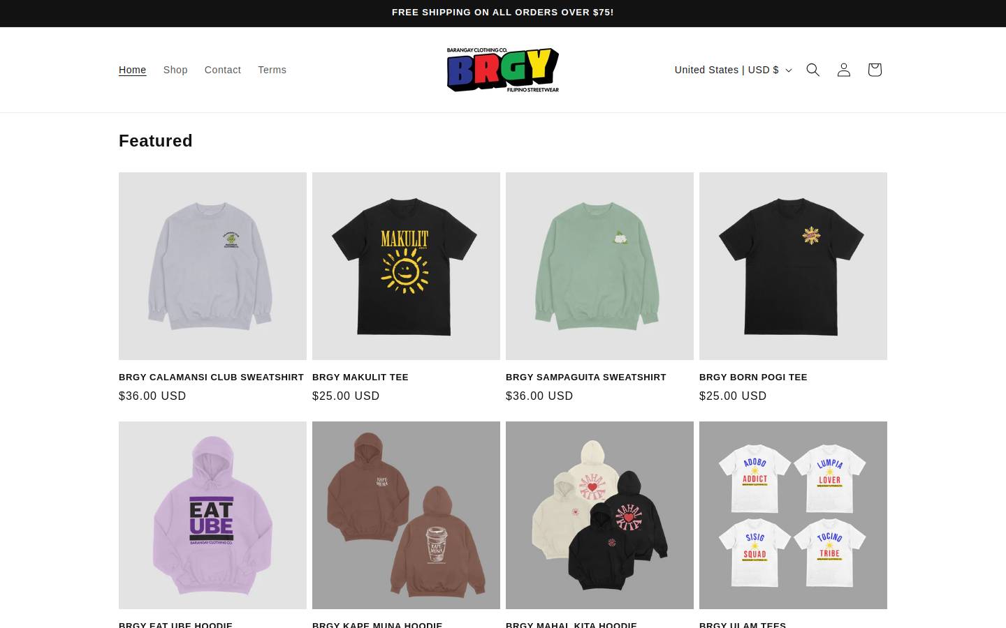 brgyclothingco.com homepage screenshot