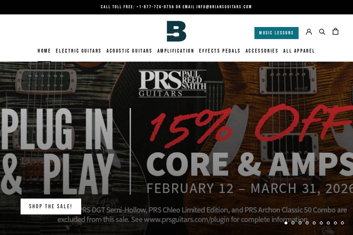 Brian's Guitars homepage screenshot