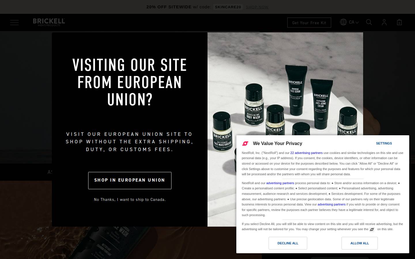 Brickell Men's Products homepage screenshot