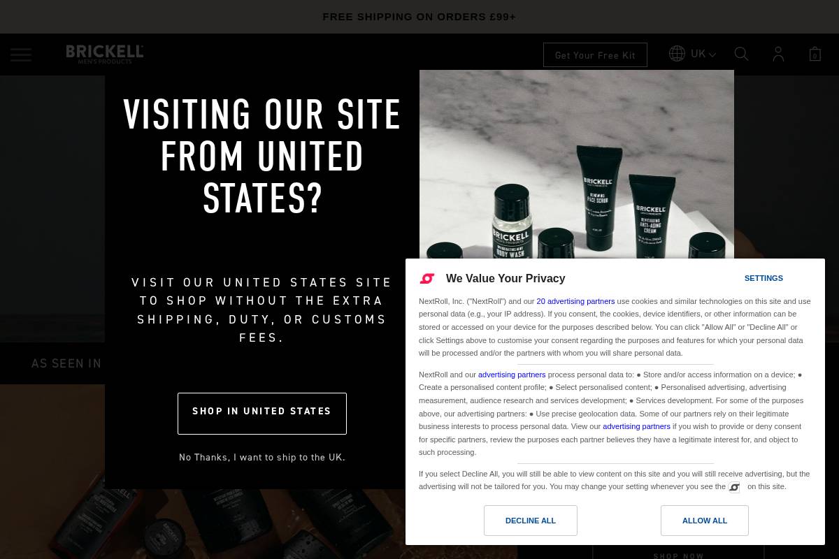 brickellmensproducts.co.uk homepage screenshot