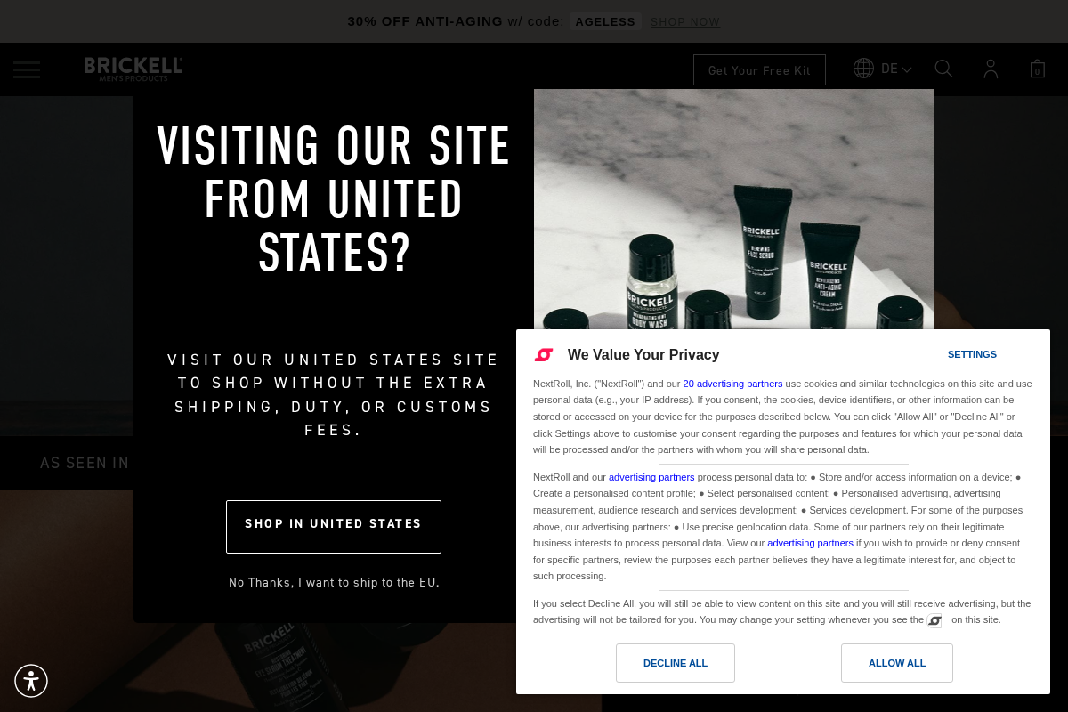 Brickell Men's Products homepage screenshot
