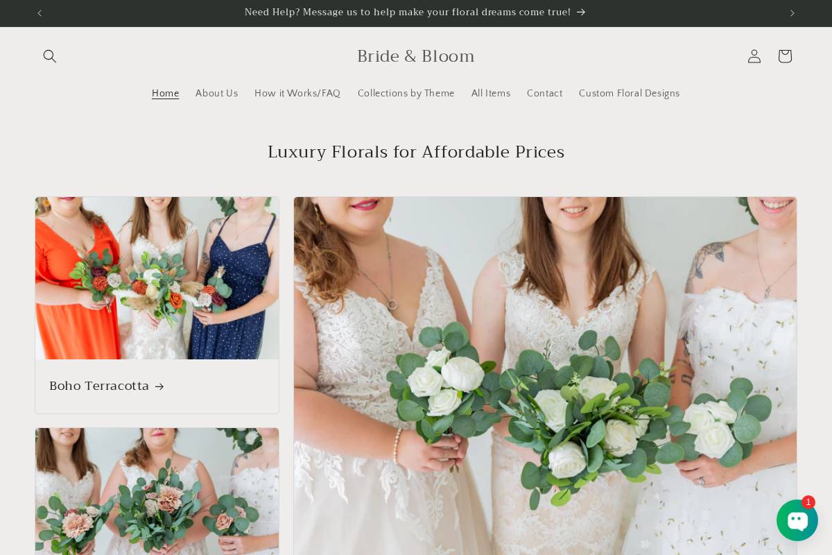 brideandbloomfloral.com homepage screenshot