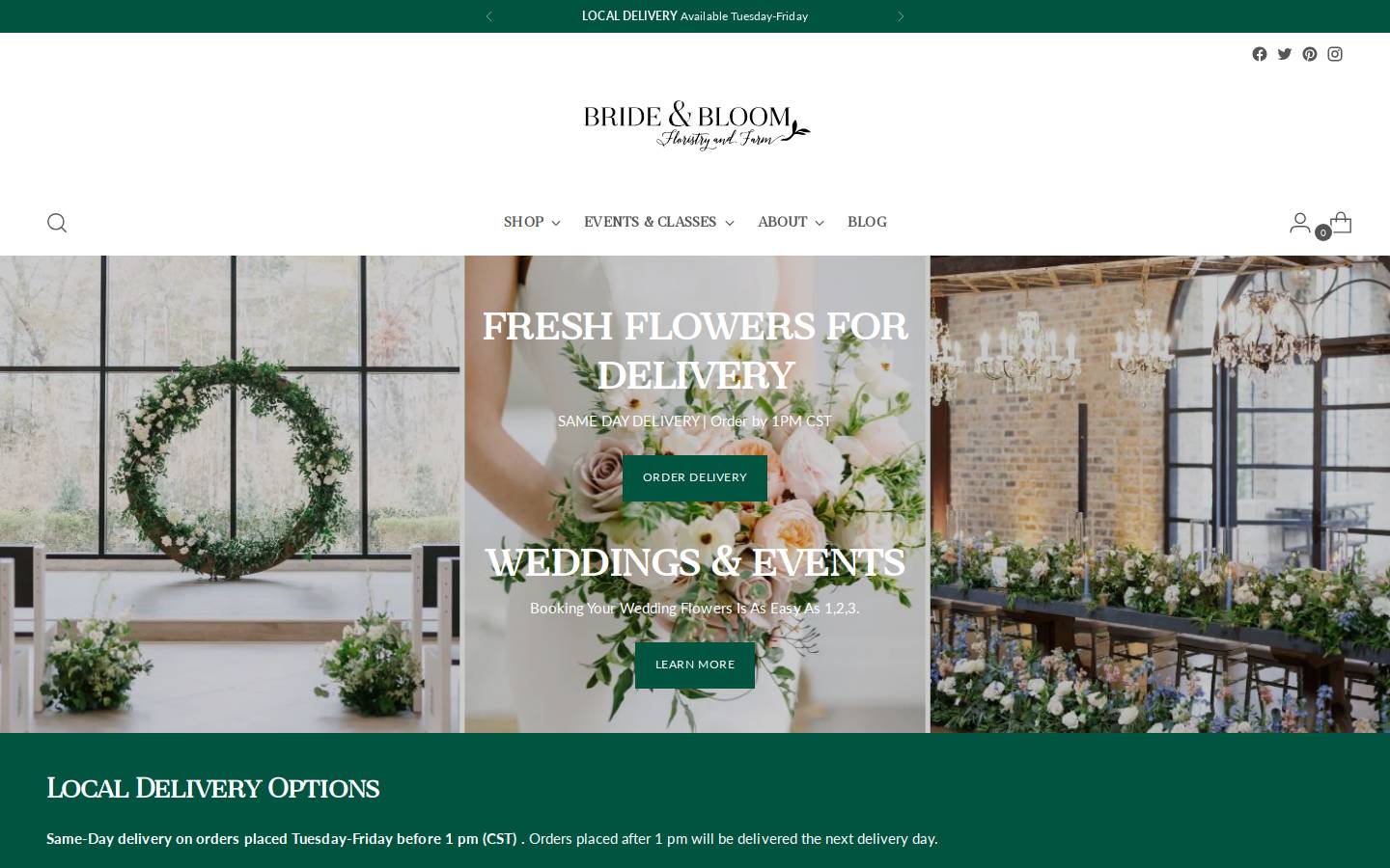 brideandbloomflorals.com homepage screenshot