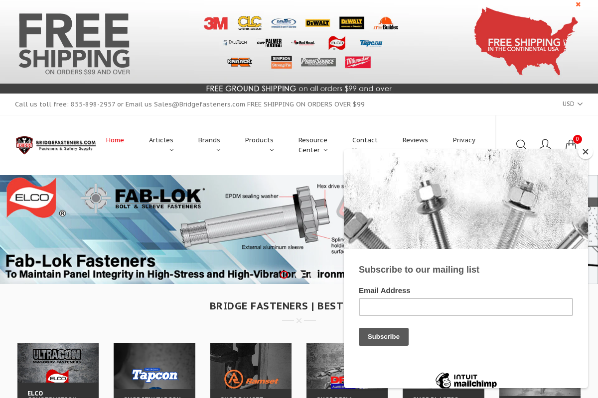 Bridge Fasteners homepage screenshot