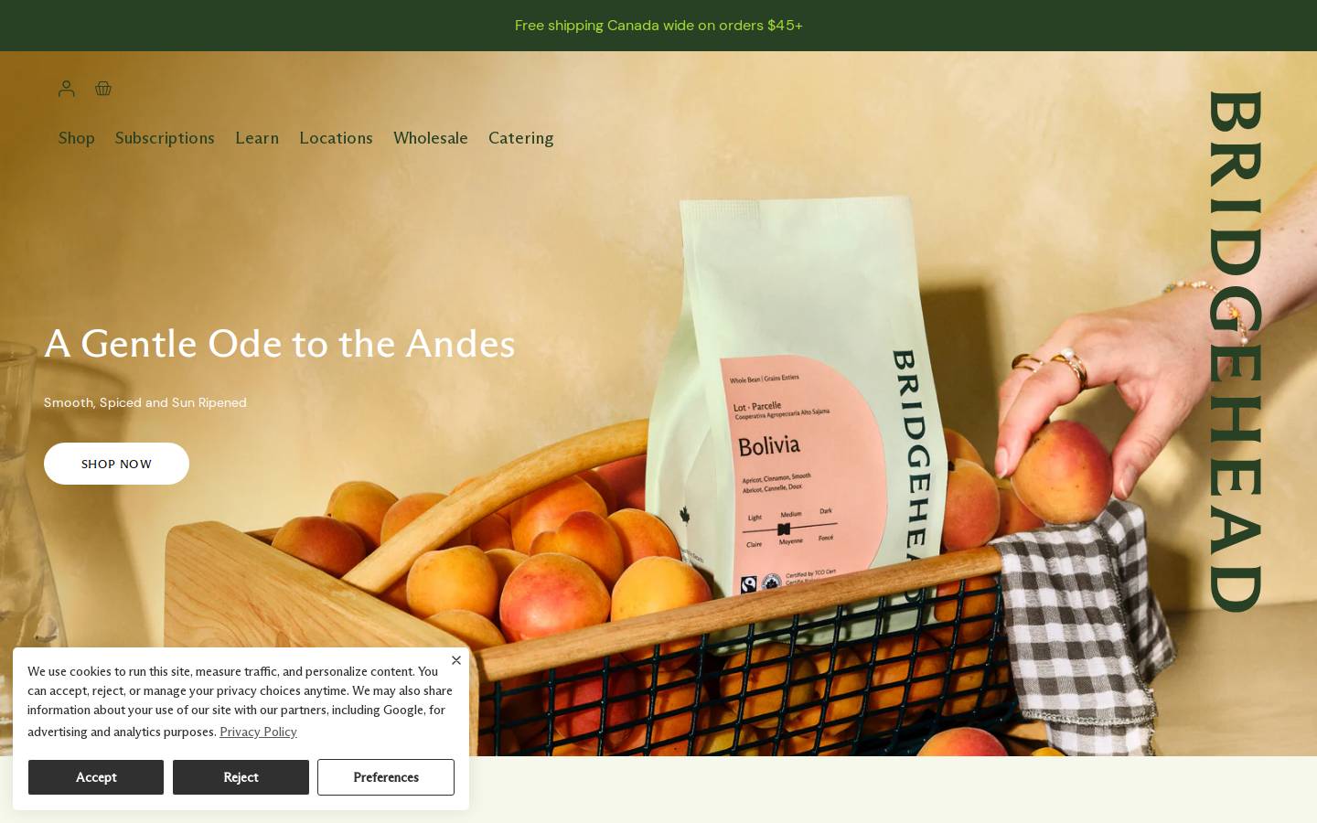 bridgeheadcoffee.com homepage screenshot