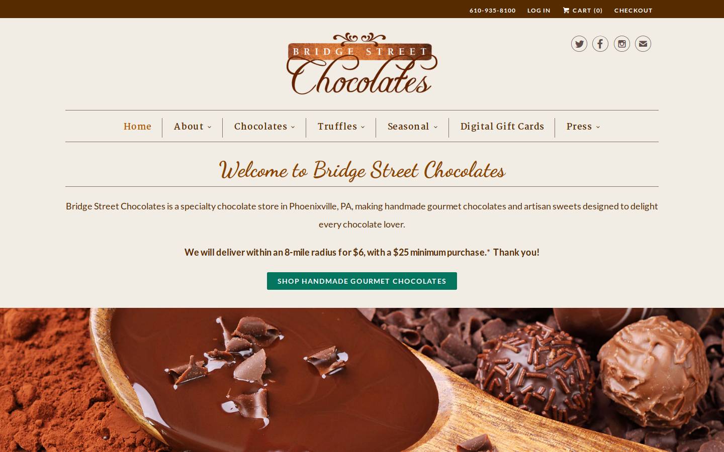 bridgestreetchocolates.com homepage screenshot