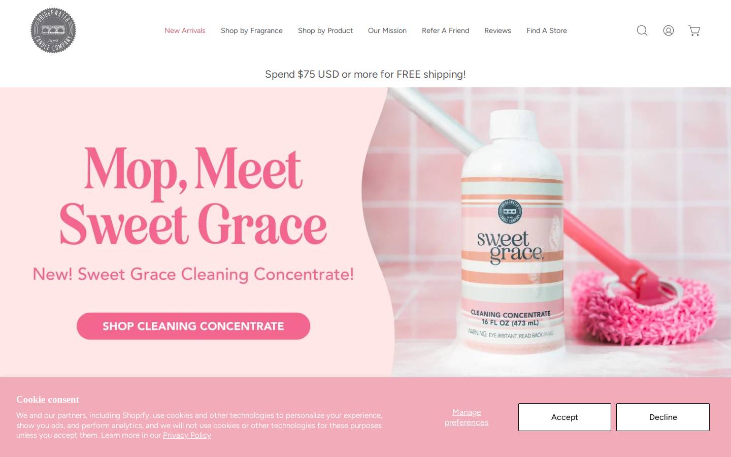Bridgewatercandles.com homepage screenshot