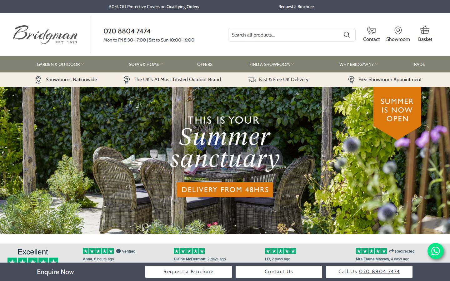 Bridgman Luxury Furniture homepage screenshot