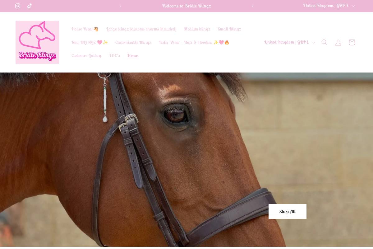 bridleblingz.com homepage screenshot