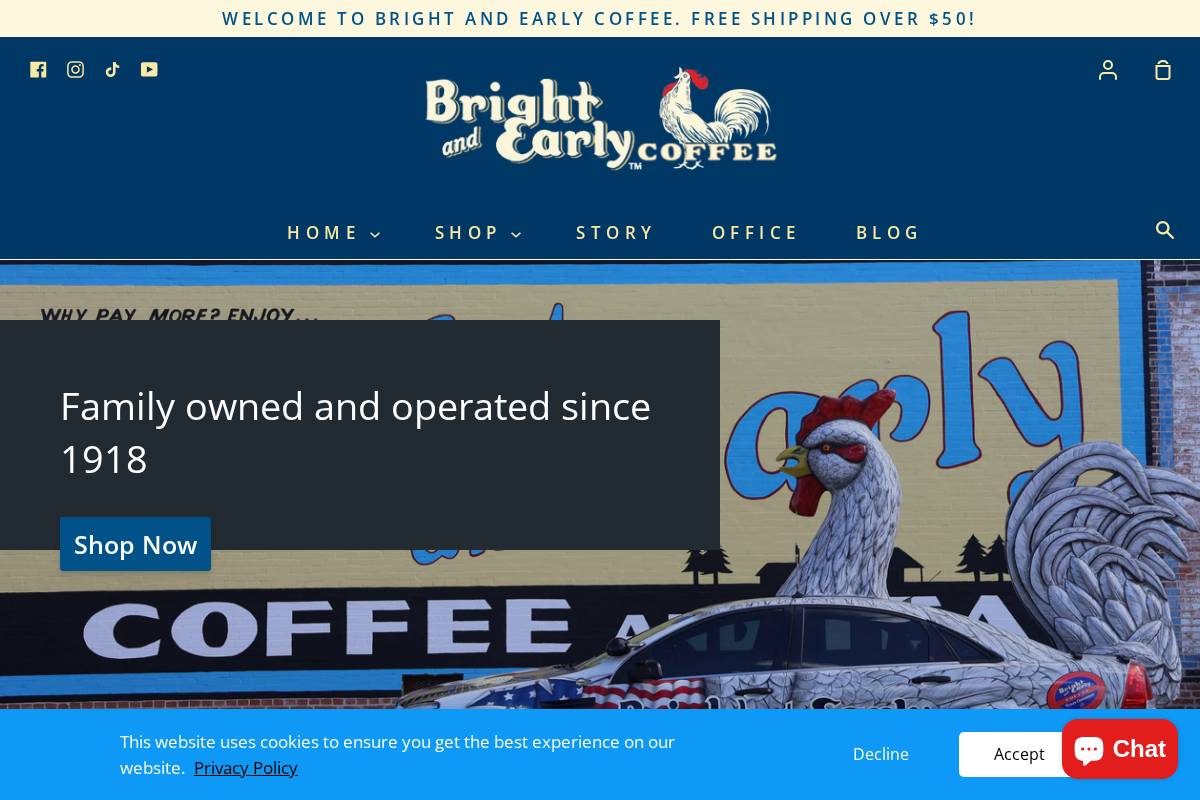 brightandearlycoffee.com homepage screenshot