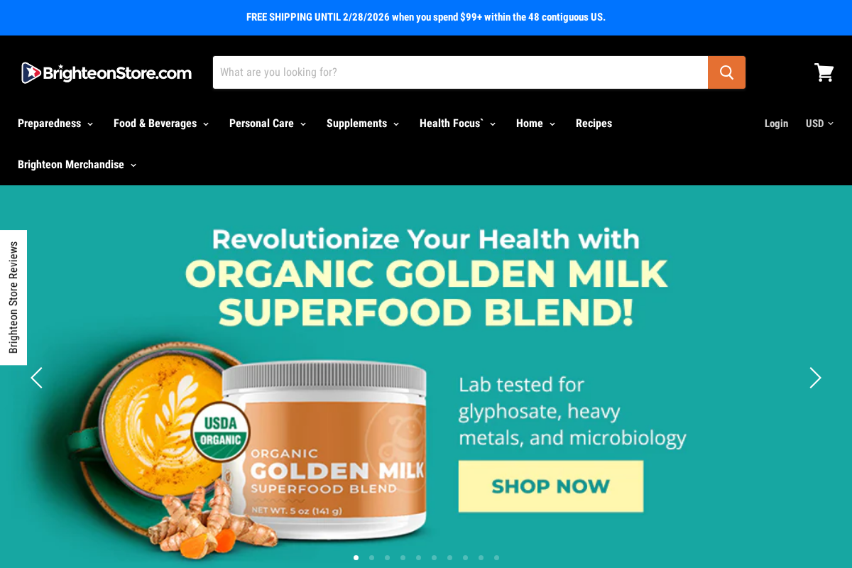 brighteonstore.com homepage screenshot