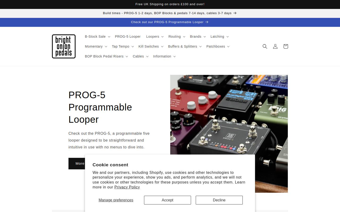 Bright Onion Pedals homepage screenshot