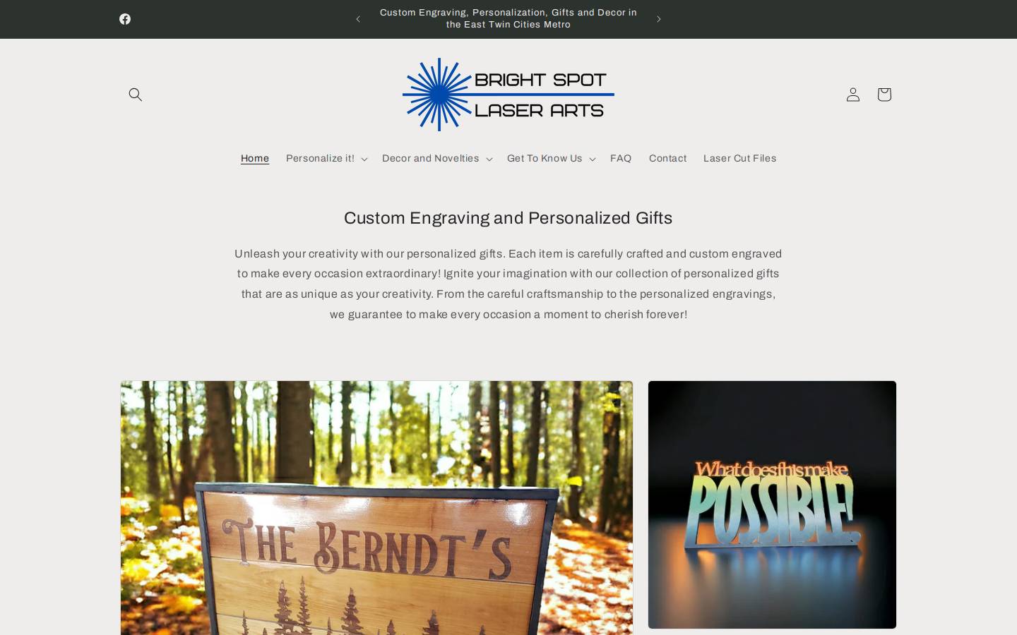 brightspotlaserarts.com homepage screenshot