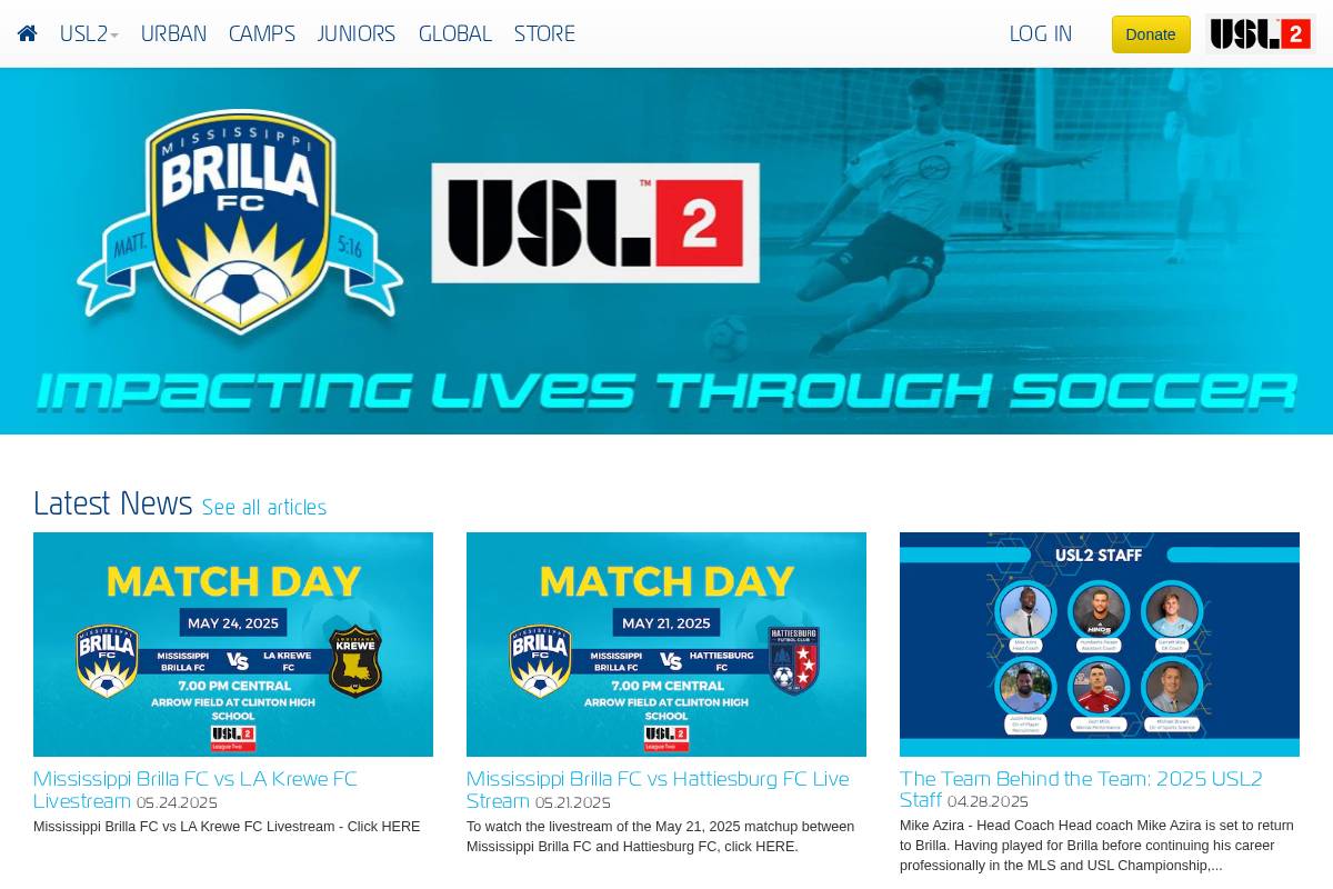 brillasoccer.org homepage screenshot