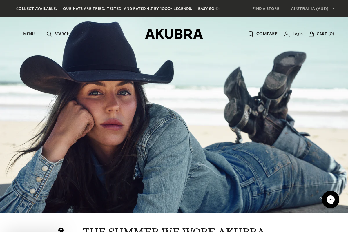 Akubra Hats homepage screenshot