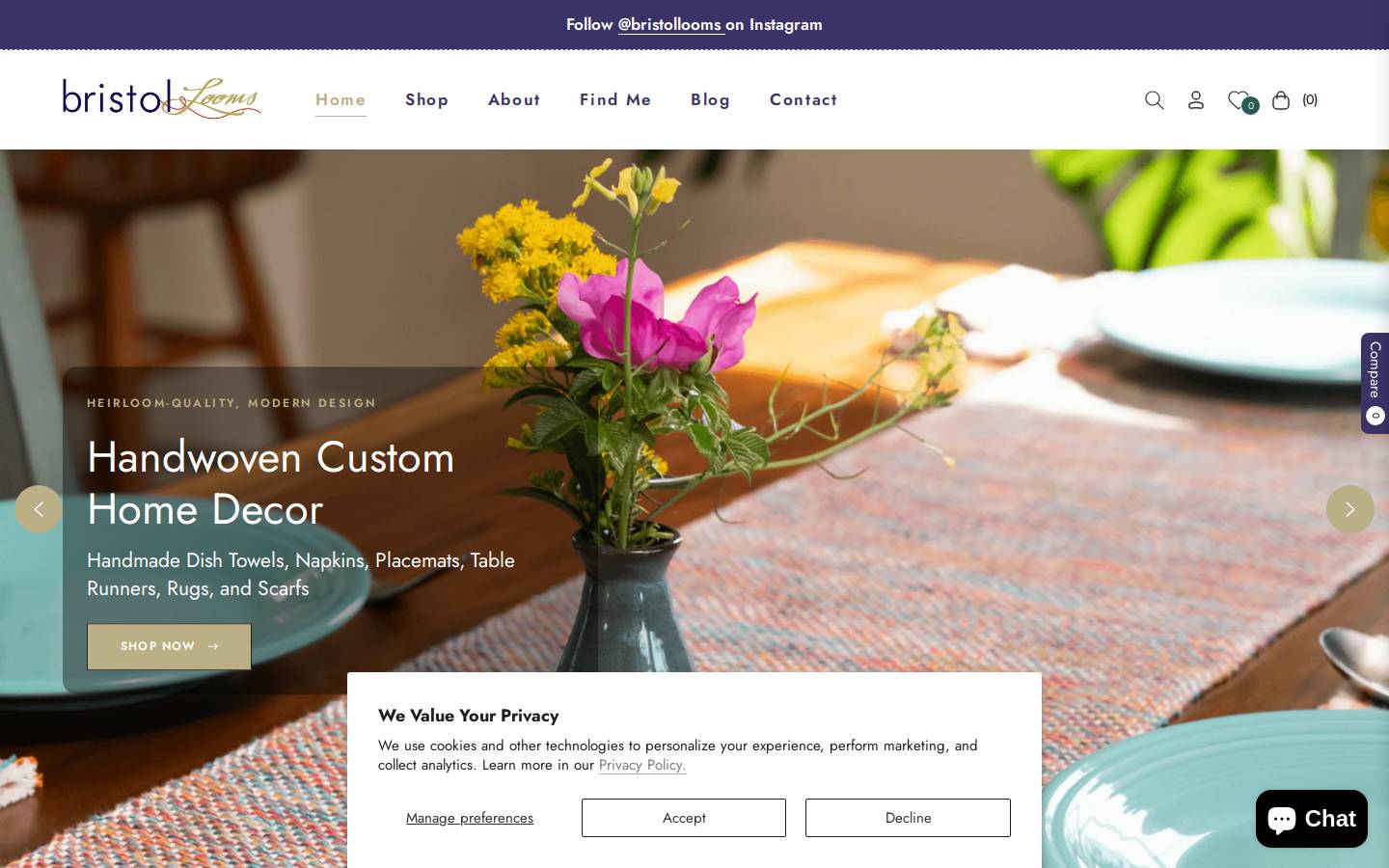 bristollooms.com homepage screenshot