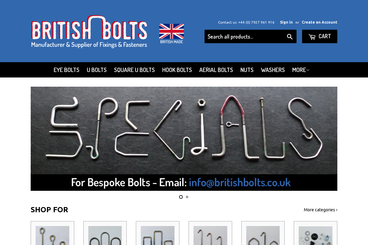 British Bolts homepage screenshot