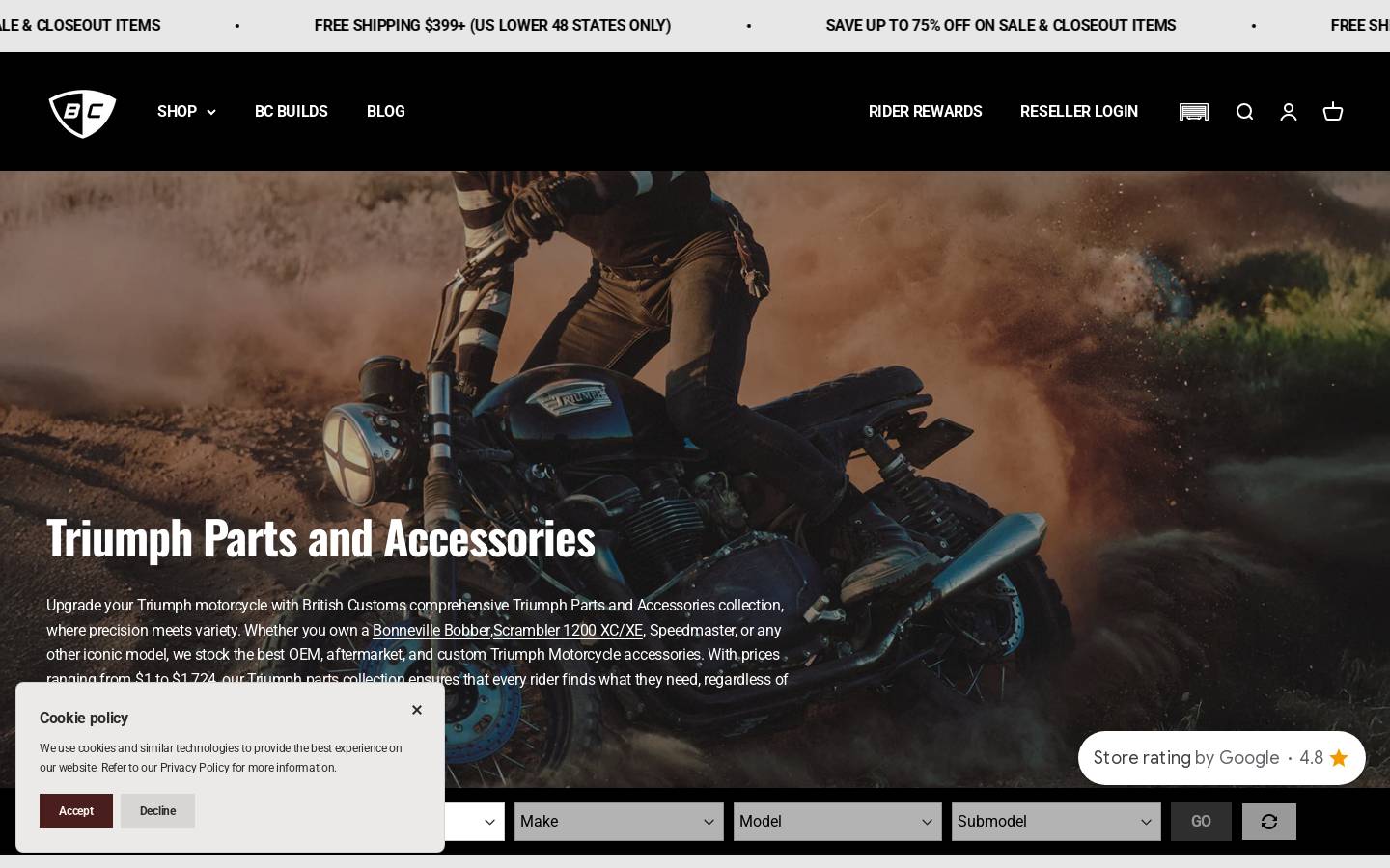 britishcustoms.com homepage screenshot