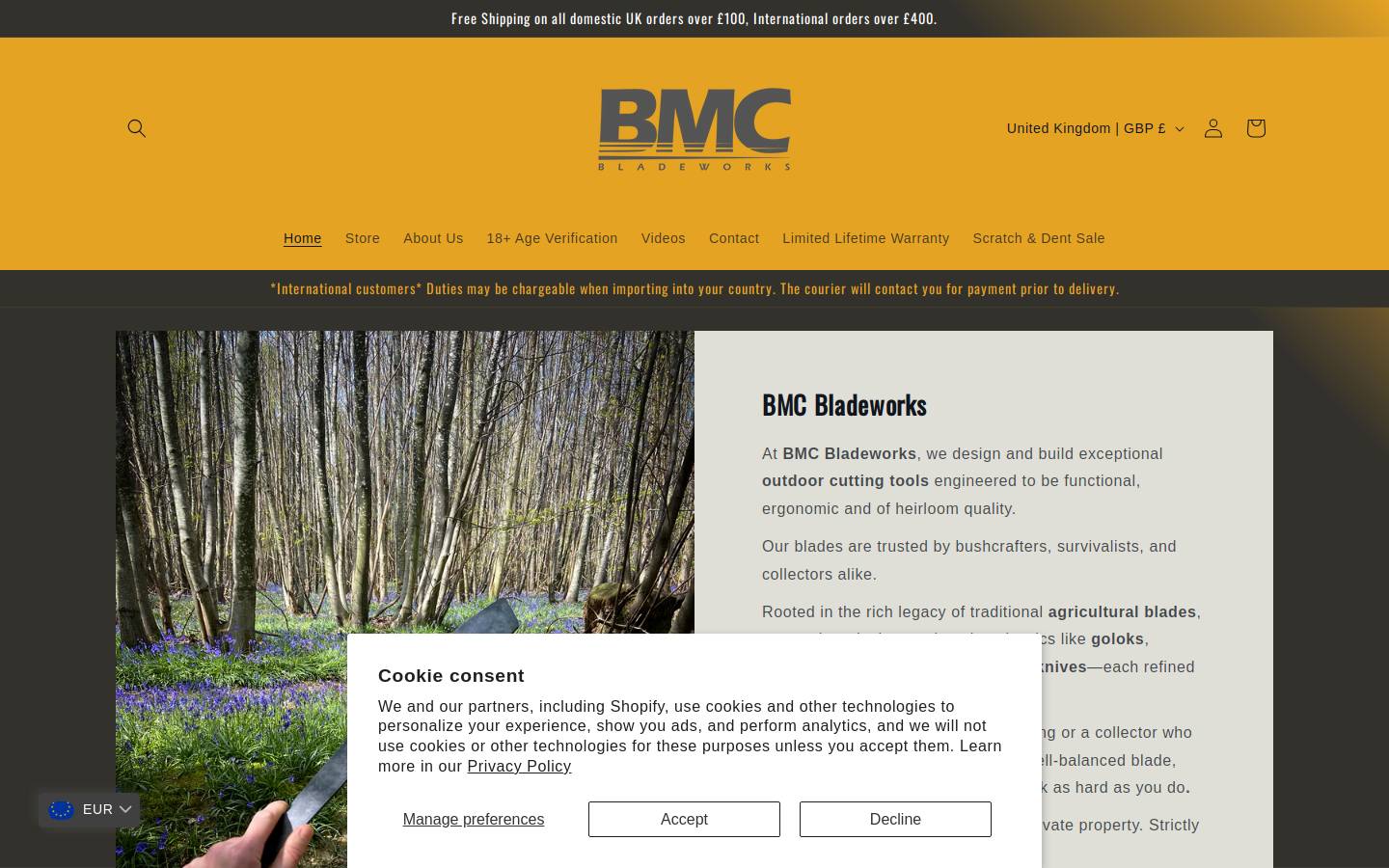 britishmacheteco.com homepage screenshot