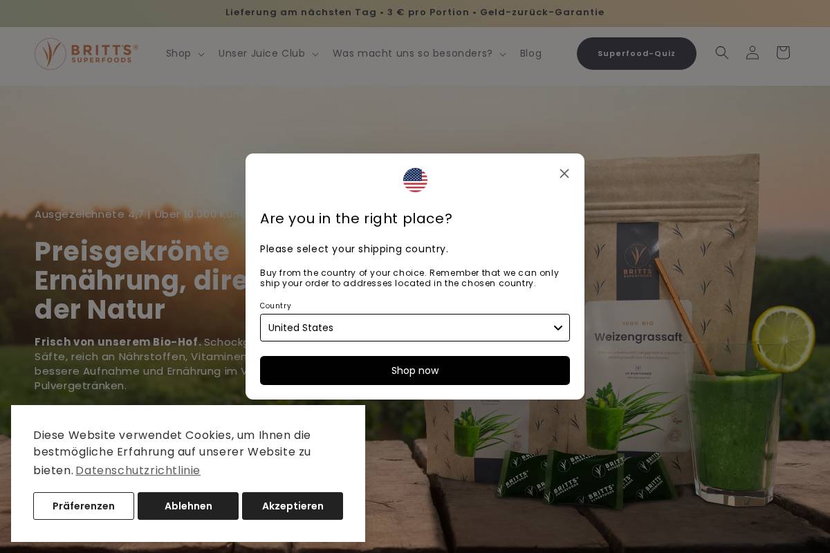 Brittsuperfoods homepage screenshot