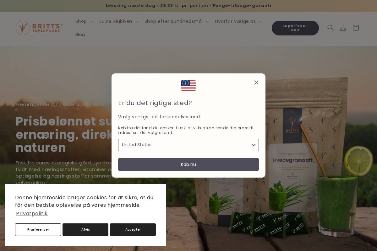 Brittsuperfoods homepage screenshot