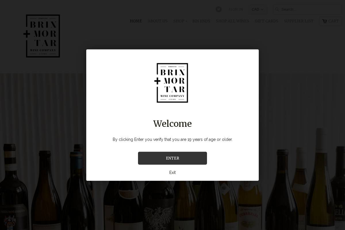 brixandmortarwines.com homepage screenshot