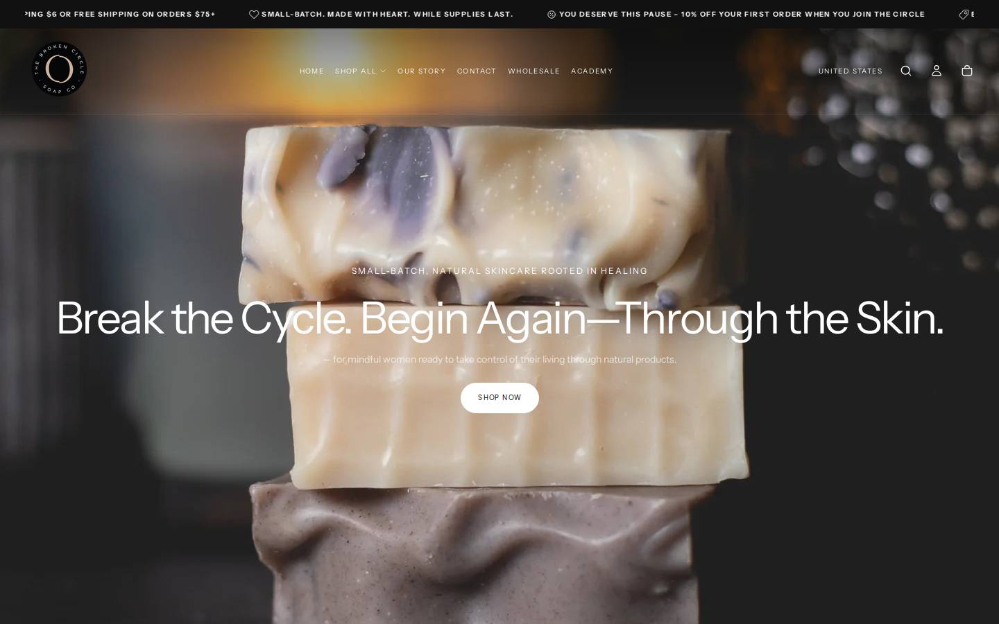 brokencirclesoap.com homepage screenshot
