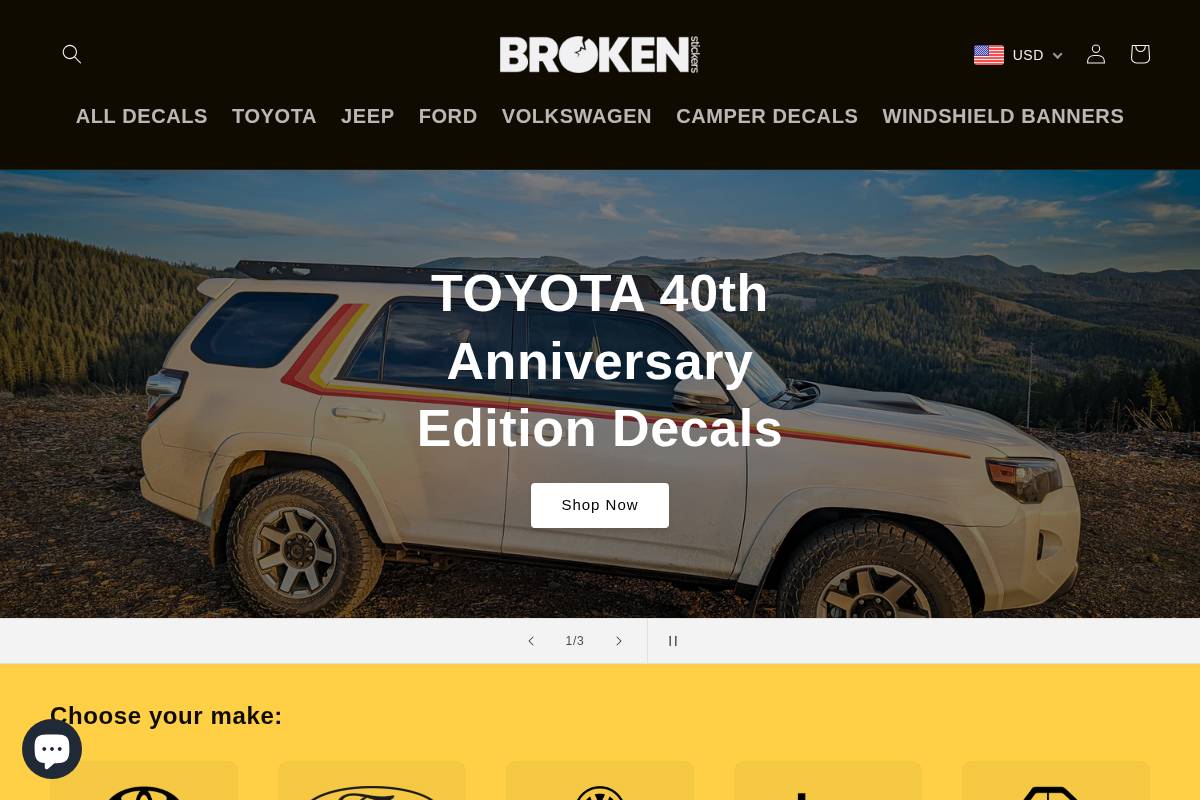 brokenstickers.com homepage screenshot