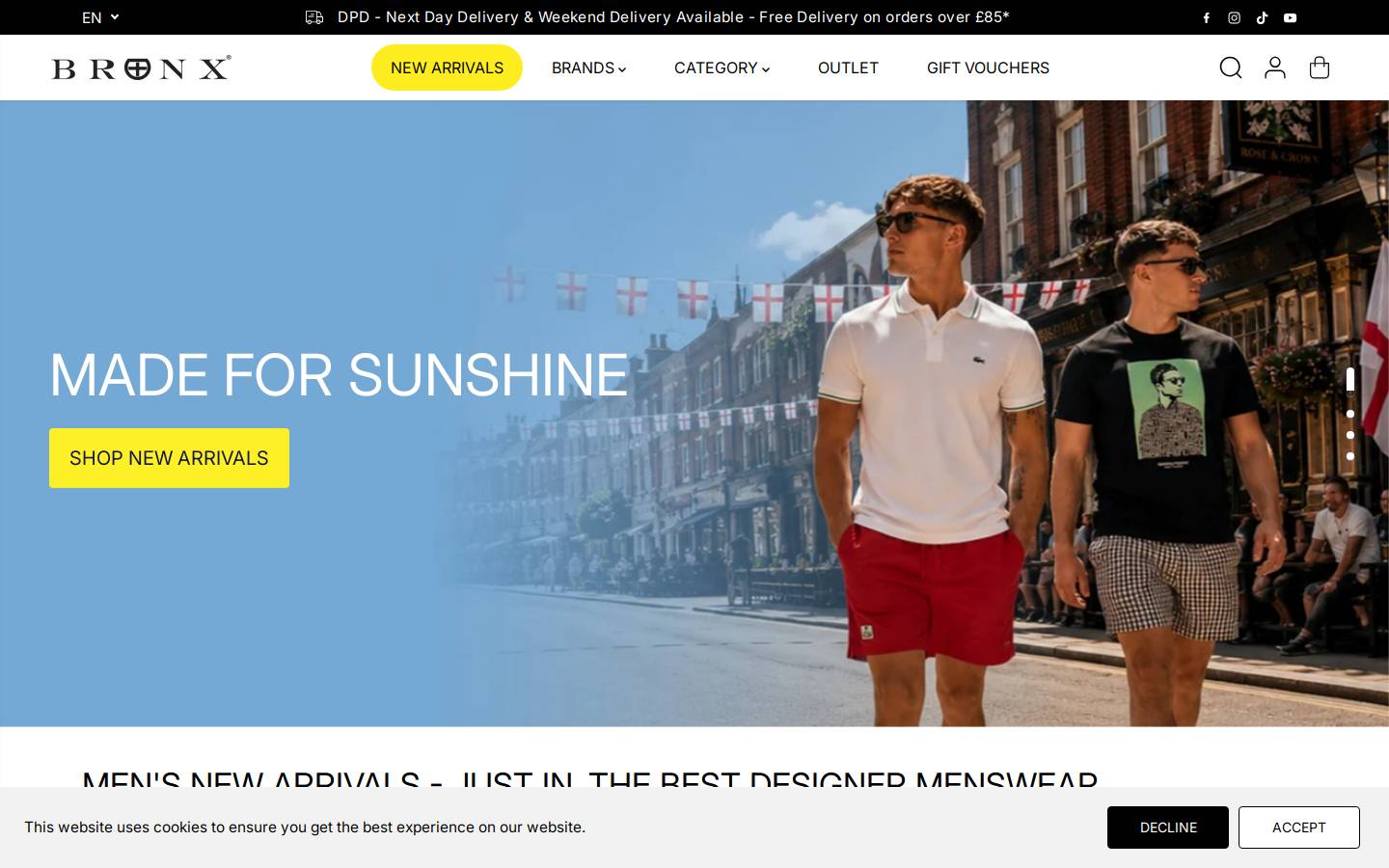 Bronx Clothing homepage screenshot