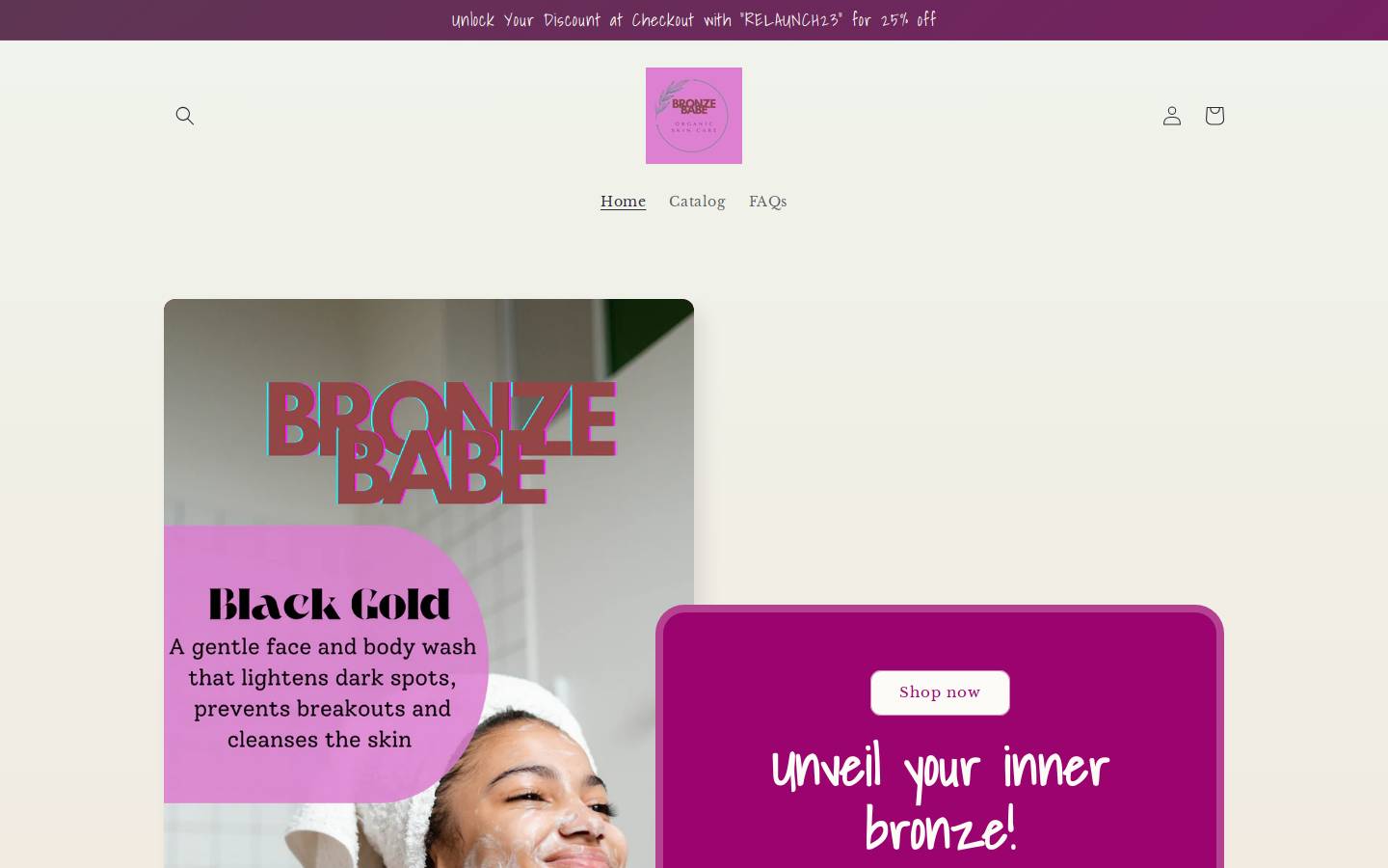 bronzebabeskin.com homepage screenshot