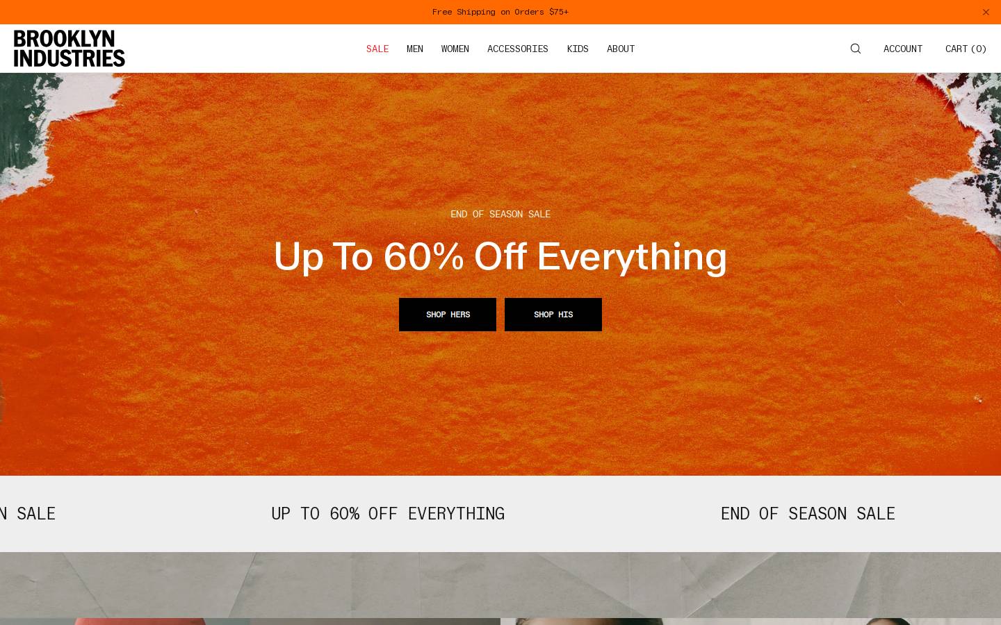 Brooklynindustries.com homepage screenshot