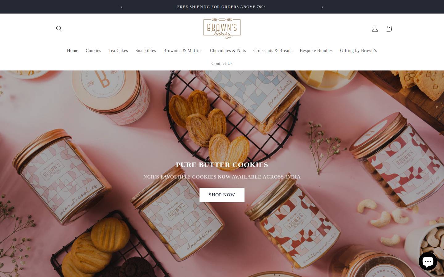 brownsbakery.in homepage screenshot
