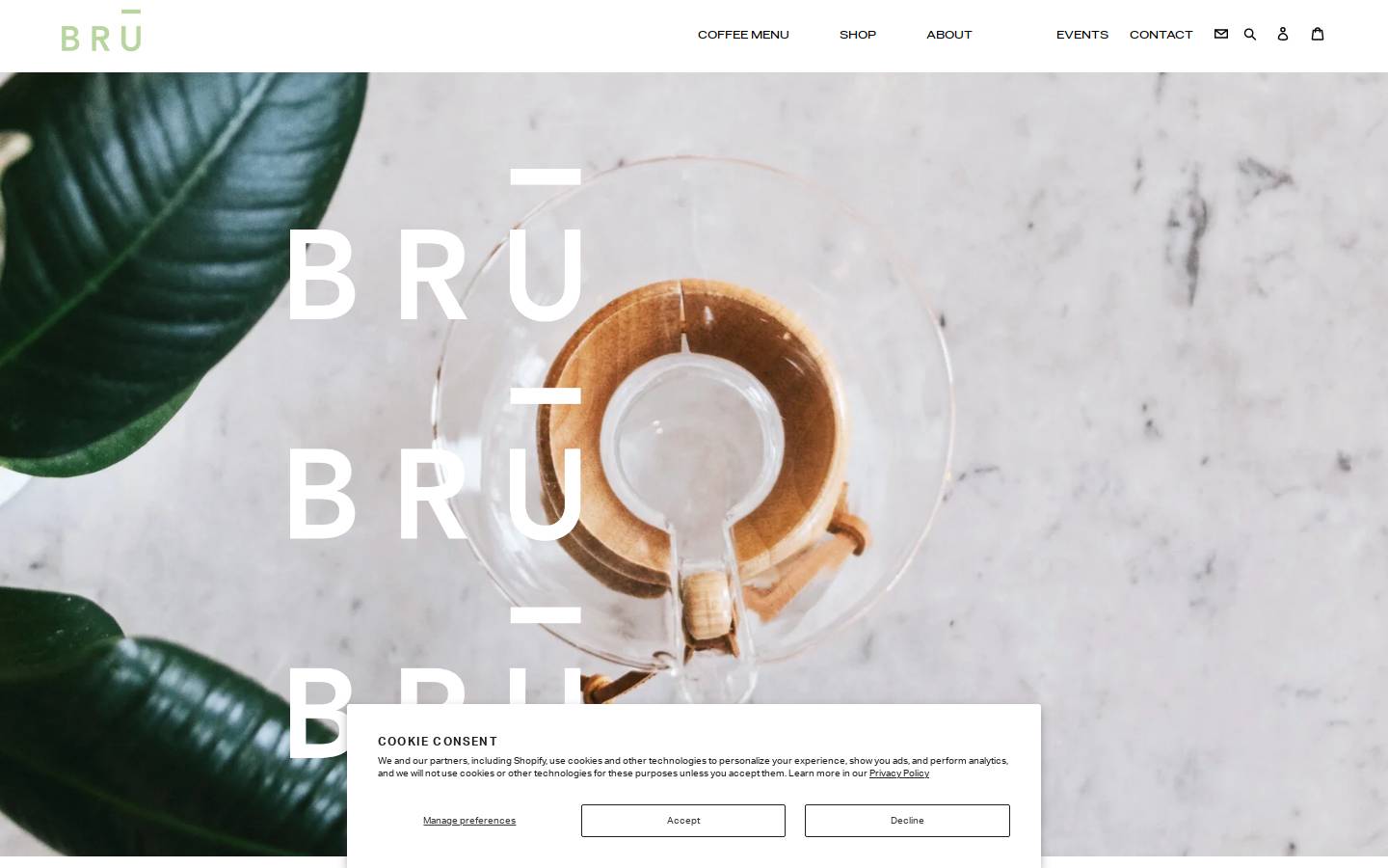 brucoffeebar.com homepage screenshot