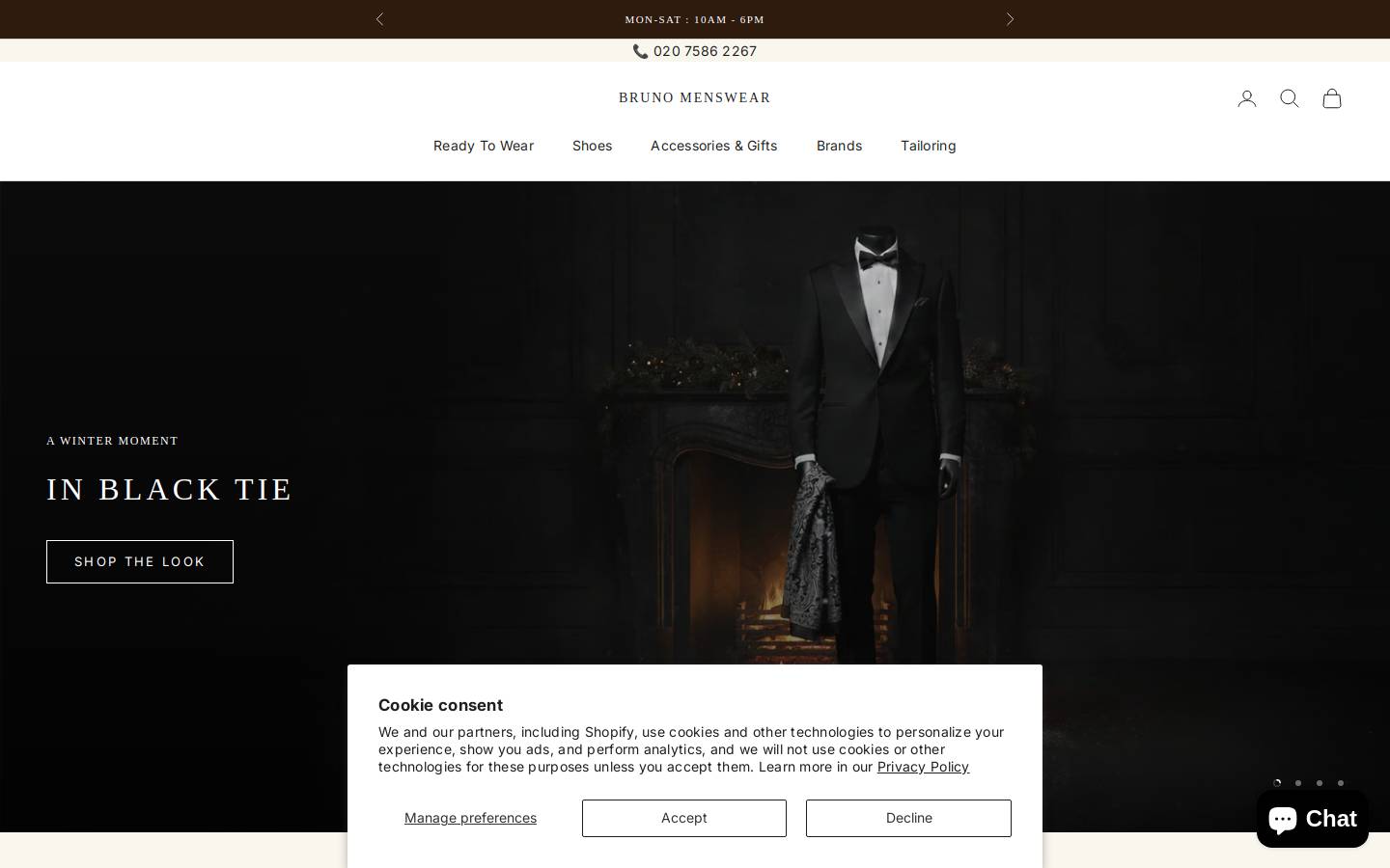 brunomenswear.com homepage screenshot
