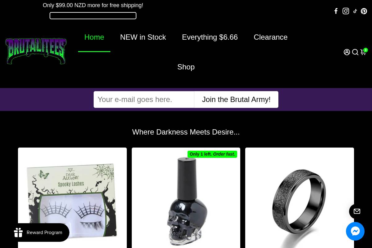 Alternative Clothing and Accessories – Brutalitees AfterpayMastercardVisaPayPalGoogle PayShop Pay homepage screenshot