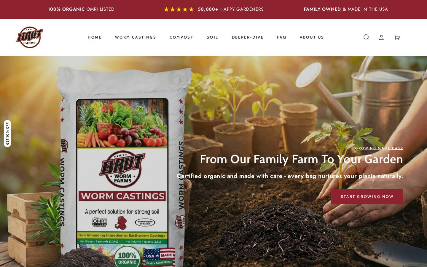 brutwormfarms.com homepage screenshot