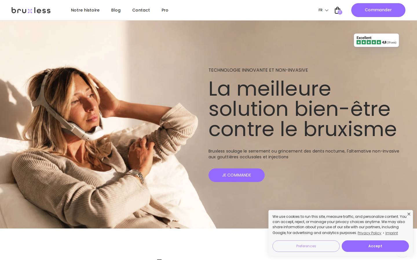 Bruxless homepage screenshot