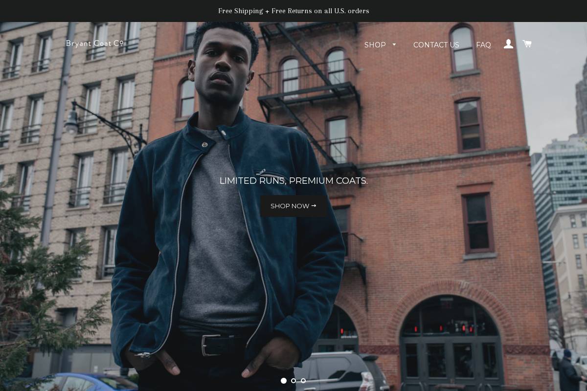 bryantcoats.com homepage screenshot