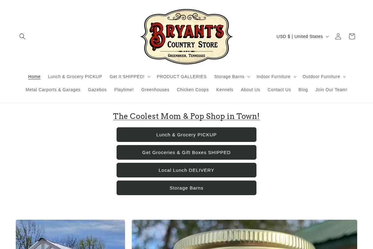bryantscountrystore.com homepage screenshot